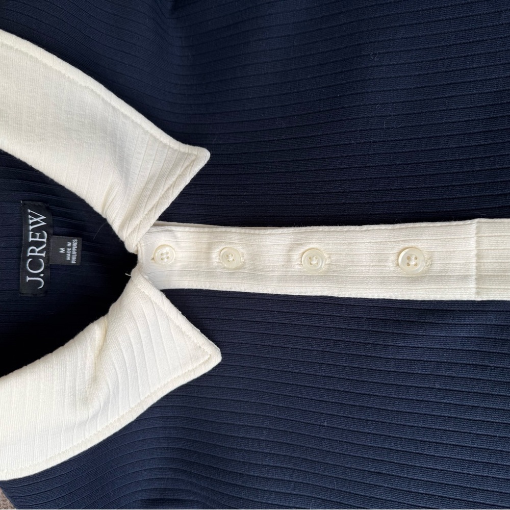 J. Crew Navy and Cream Ribbed Polo M - Picture 5 of 5